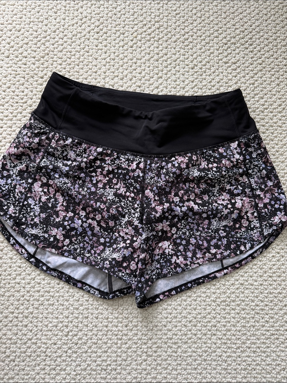 lululemon athletica Speed Up 4” Black Floral Print Workout Shorts